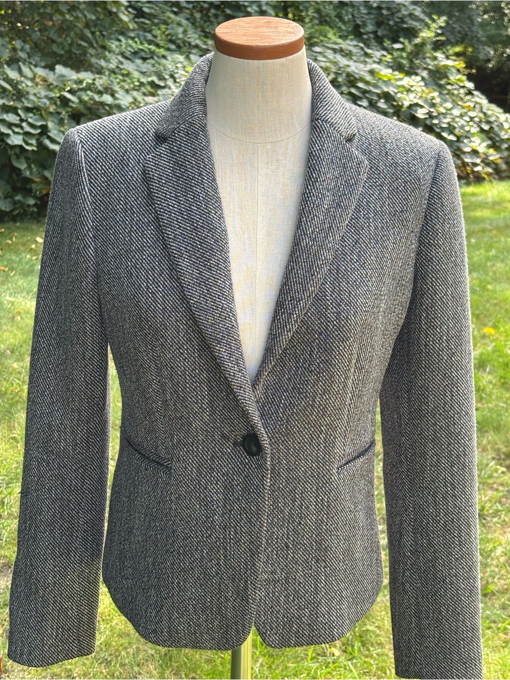 Ann Taylor Gray Herringbone Single-Button Blazer